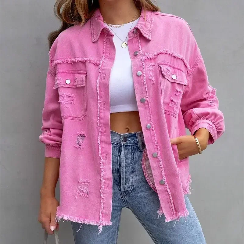 Новинка 2024 рваное джинсовое пальто средней длины с необработанным подолом