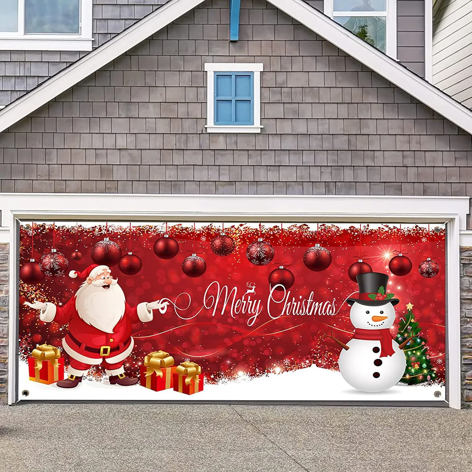 

7x16FT Merry Christmas Holiday Banner Garage Door Cover Mural Winter Snowman Santa Outdoor Large Door Cover Decoration Indoor