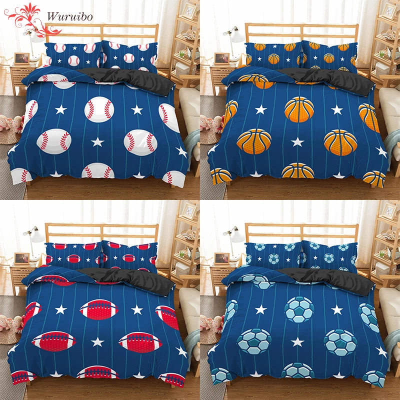 

Sport Bedding Set Football Basketball Baseball Soccer Duvet Cover and Pillowcase 2/3Pcs Comforter Cover Set Full Queen King Size