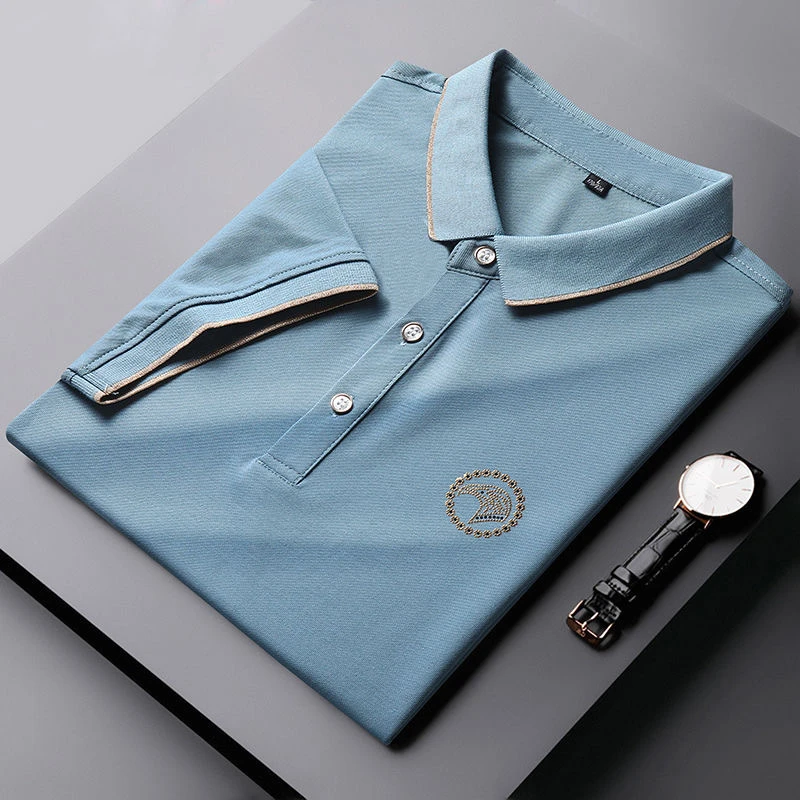 

Рубашка-поло мужская из мерсеризированного хлопка, деловая Повседневная дышащая футболка с принтом, с короткими рукавами, лето 2022