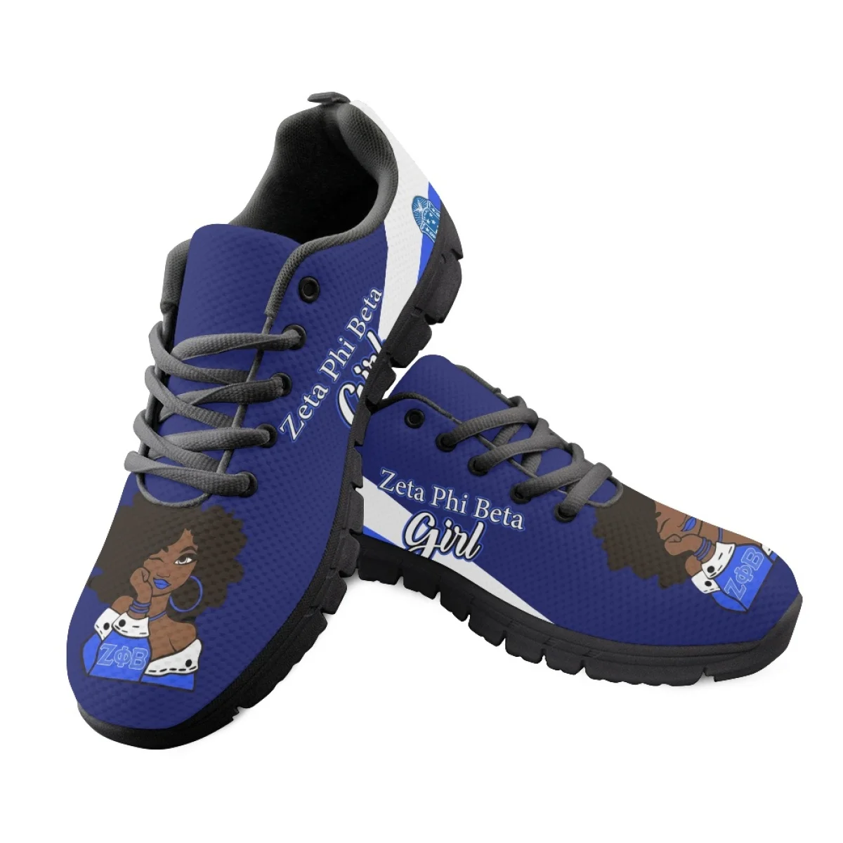 INSTANTARTS Fashion Zeta Phi Beta African Girls Print Breathable Lace-up Sneakers Casual Outdoor Flat Shoes for Women Men Tennis