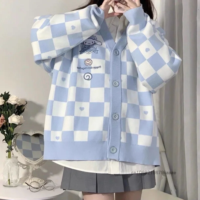 Женский трикотажный кардиган Sanrio Kuromi My Melody свитер с вышивкой и помпоном