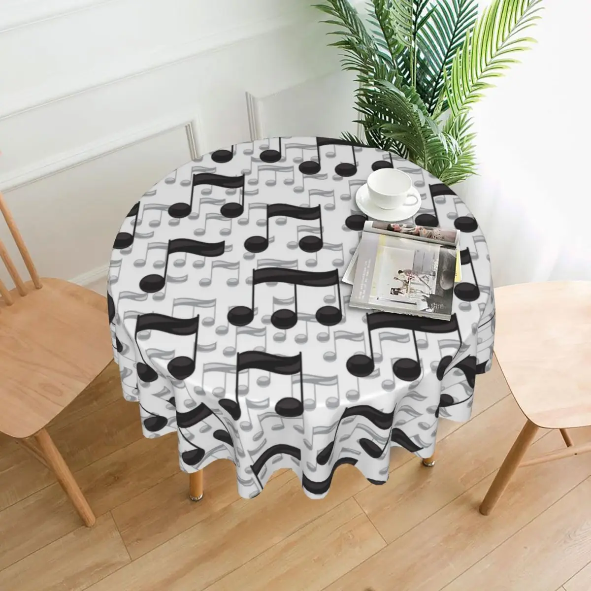 

Черные музыкальные заметки на белом фоне Декоративная скатерть Толстая круглая ткань для обеденного стола