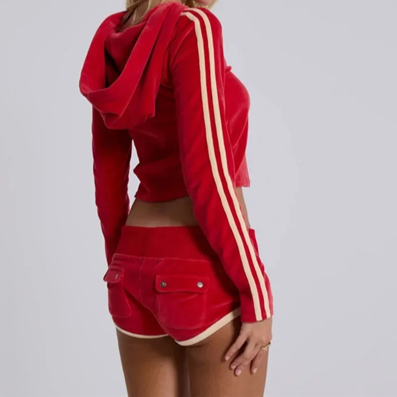 2024 осень-зима полосатый лоскутный бархатный комплект из 2 предметов женские