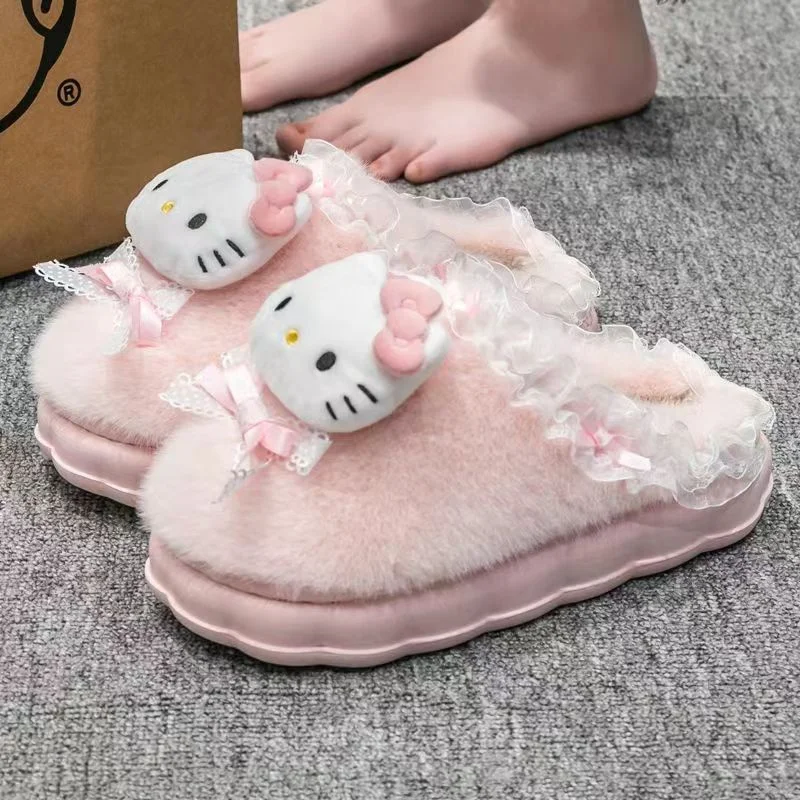 Cartoon Sanrio Series Warm Cotton Slippers for Girls Kuromi Non-slip Baotou Home Autumn and Winter Thickened