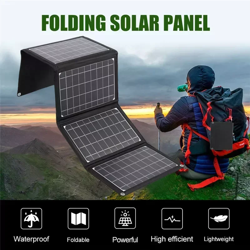 

NEW2023 50W Foldable Solar Panel 18V Black Portable Solar Charger Outdoor Quick Charge Solar Panels for Smartphone Bank