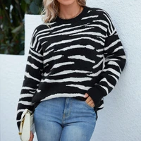 2022 autumn and winter new sweater womens round neck pullover zebra pattern european and american temperament sweater