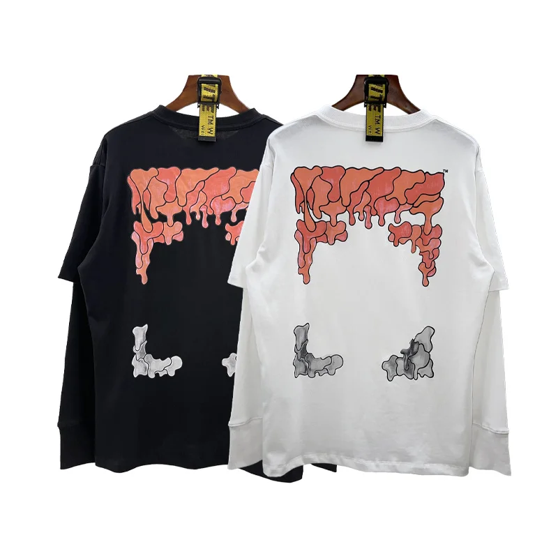 

and autumn Spring pullover high quality 100% cotton flame dissolution gradient high-definition printing fake two pieces