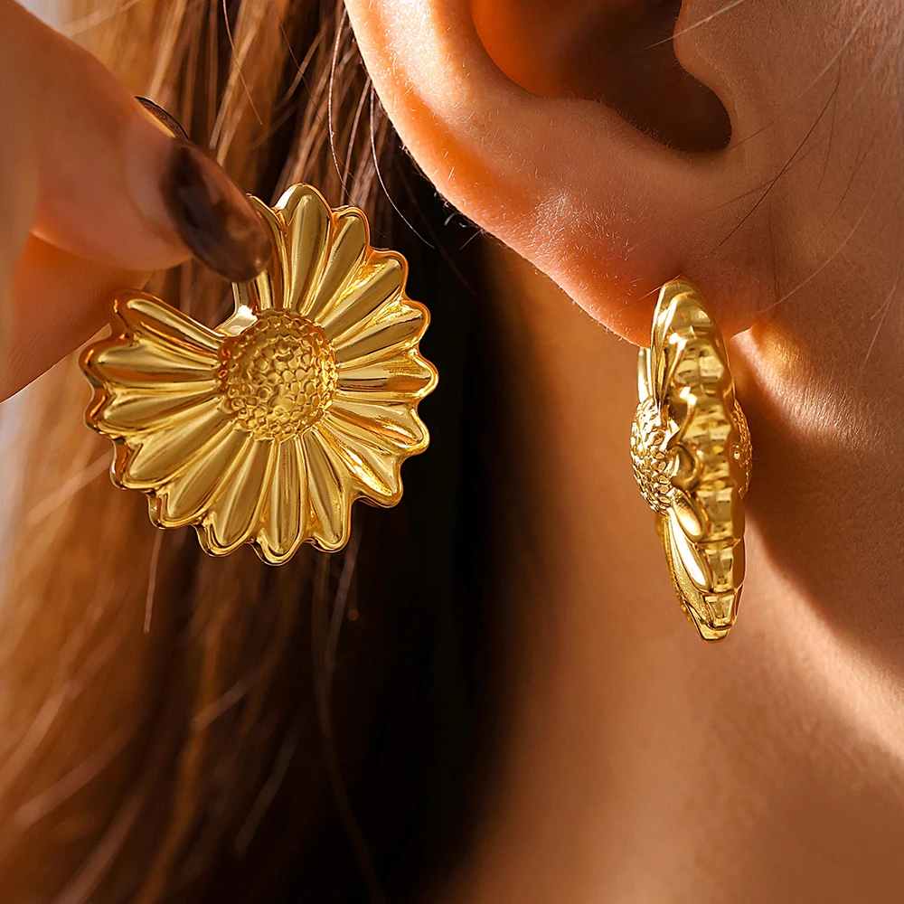 Красивый цветок серьги-гвоздики из нержавеющей стали для женщин