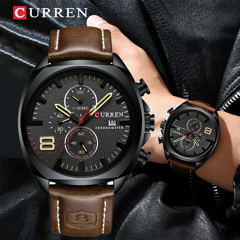 

CURREN Fashion Sport Chronograph Quartz Men Watches Luxury Military Analog Date Leather Man Wristwatch Male Clock часы мужские