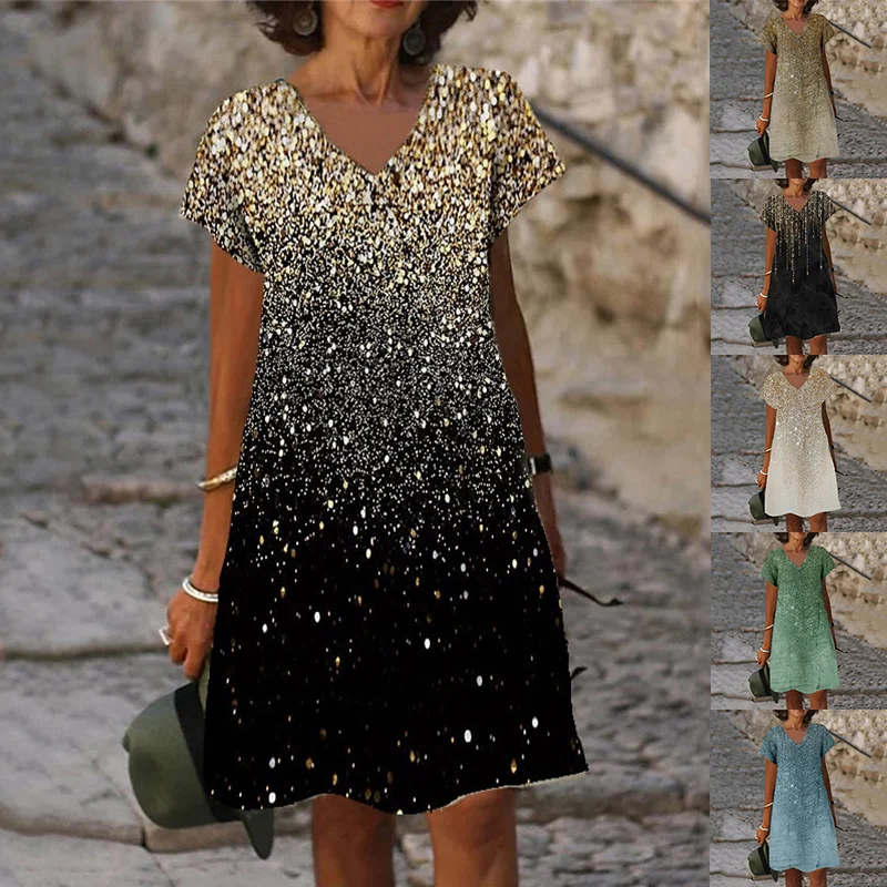 Женское платье-халат с коротким рукавом желтое платье до колена градиентным