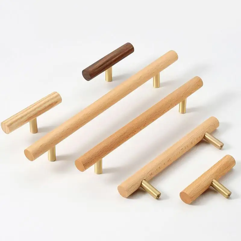 Ручка ящик из массивной древесины латунная ручка натуральная древесина