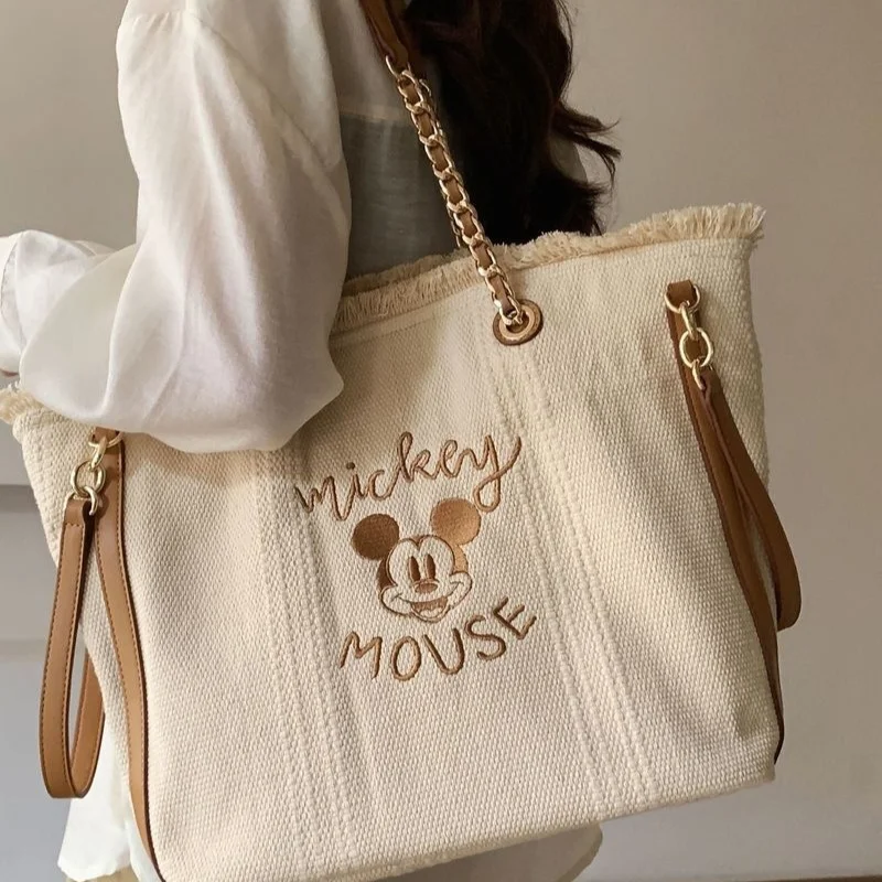 

2023 Disney Mickey Mouse Cartoon Tote Bag Girls Portable Large Capacity Single Shoulder Bag Crossbody Bag Causal Commuter Bag