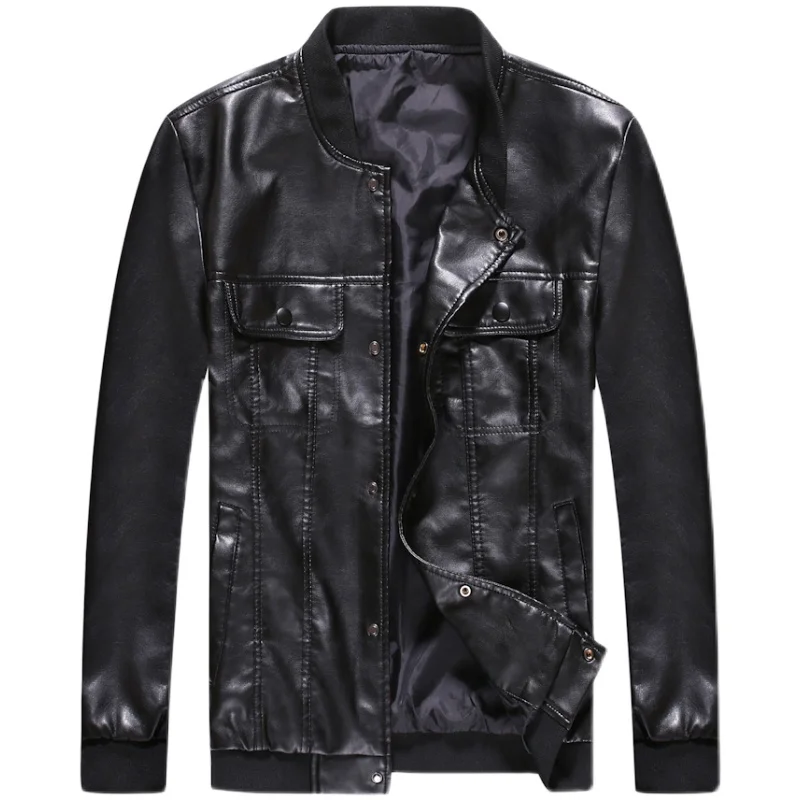 

Leather Jacket Men's Black Spring and Autumn Simple Style Faux Leather Jacket Casual Slim High Quality 4XL Men's Leather Coat