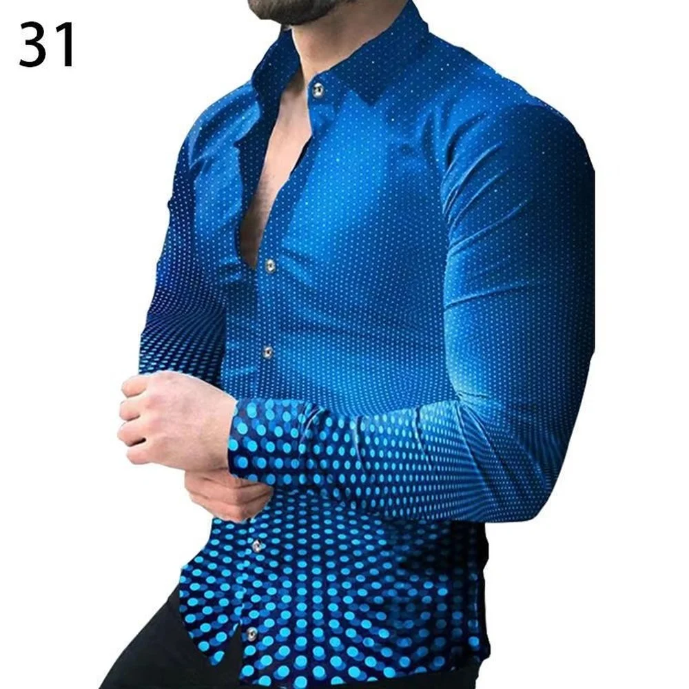 New Men's Gradient Print Long Sleeve Shirt