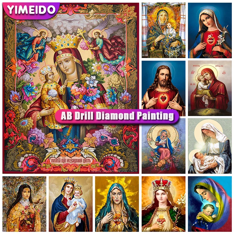 

YIMEID 5D AB Diamond Painting Virgin Mary Icon Diamond Embroidery Religion Full Square/round Mosaic Christian Cross Stitch Kits