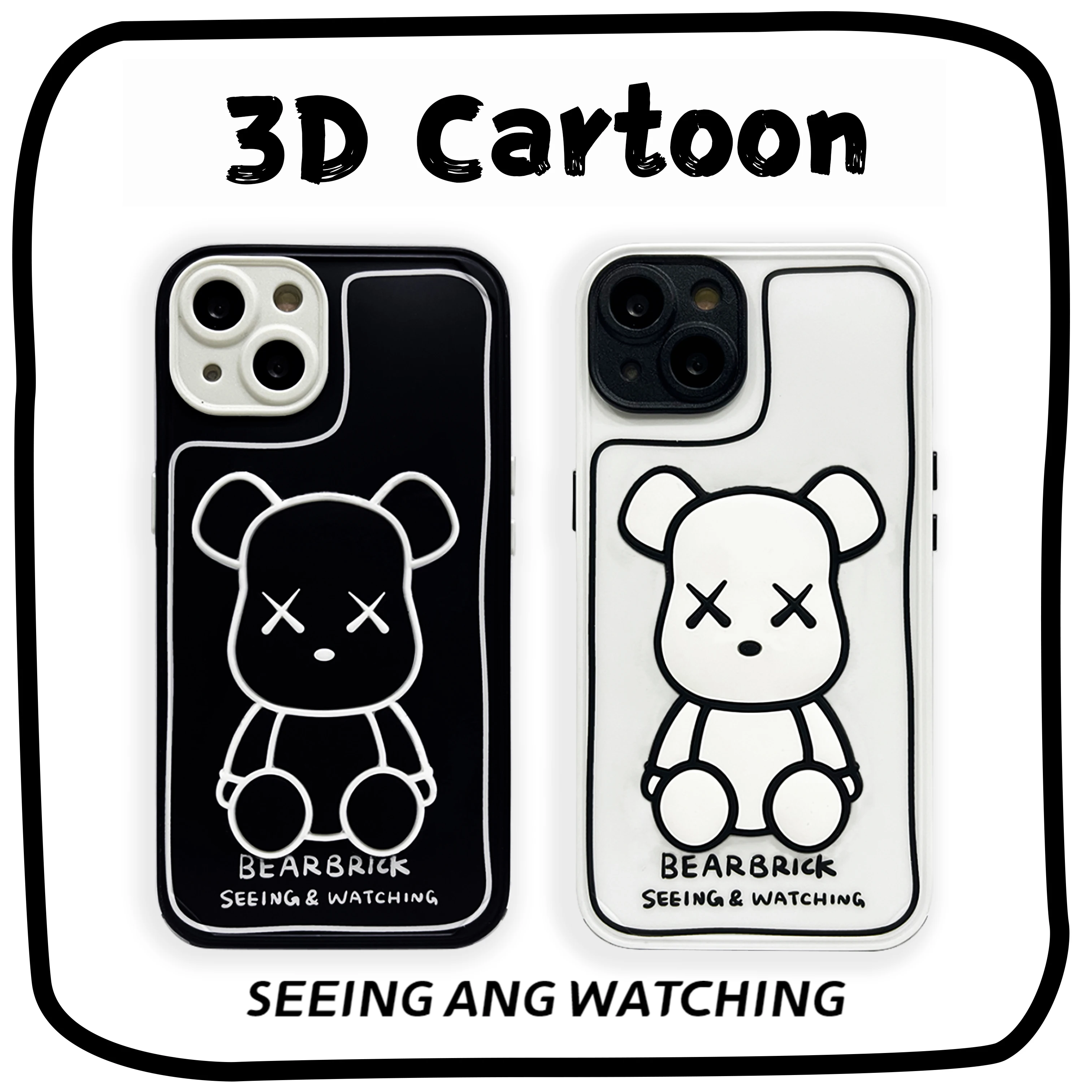 

3D Fashion Cool Bear Case For iPhone 11 12 13 Pro Max Mini 7 8 Plus XR X XS MAX Trend Luxury INS Original Cute Cover