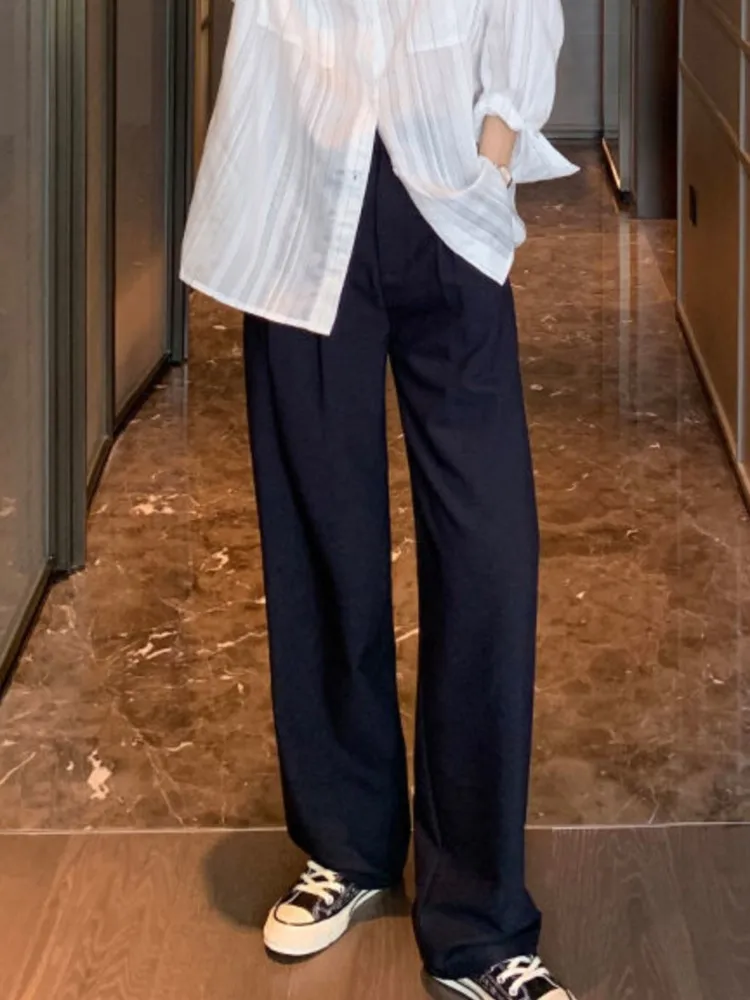 Брюки женские прямые с широкими штанинами винтажные коричневые повседневные