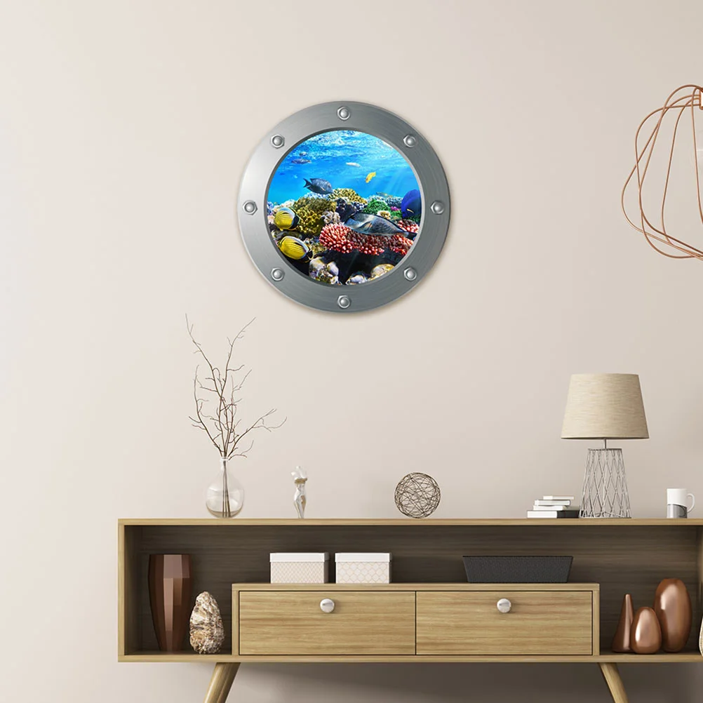 

Wall Stickers Sea 3D Decals Ocean Stickerthedecorations Submarine Decorative Window View Undersea World Room Decal Bathroom Door