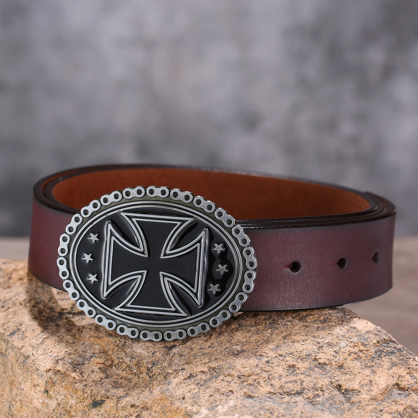 Western cowboy zinc combined religious belief cross prayer attitude buckle with leather belt men's all-match leather belt