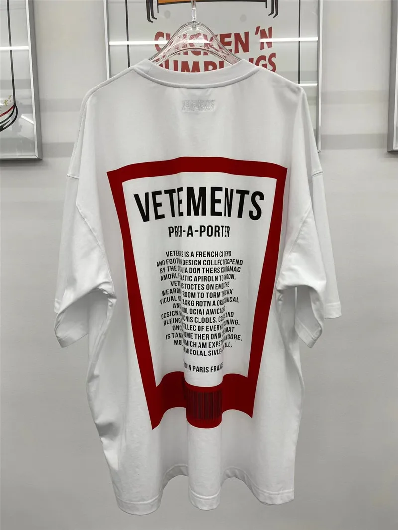 

2023ss New Vetements Red Patch Logo T Shirt Men Women Best Quality T-shirt Back Big Mark Print Tee Oversized VTM Tops Clothing