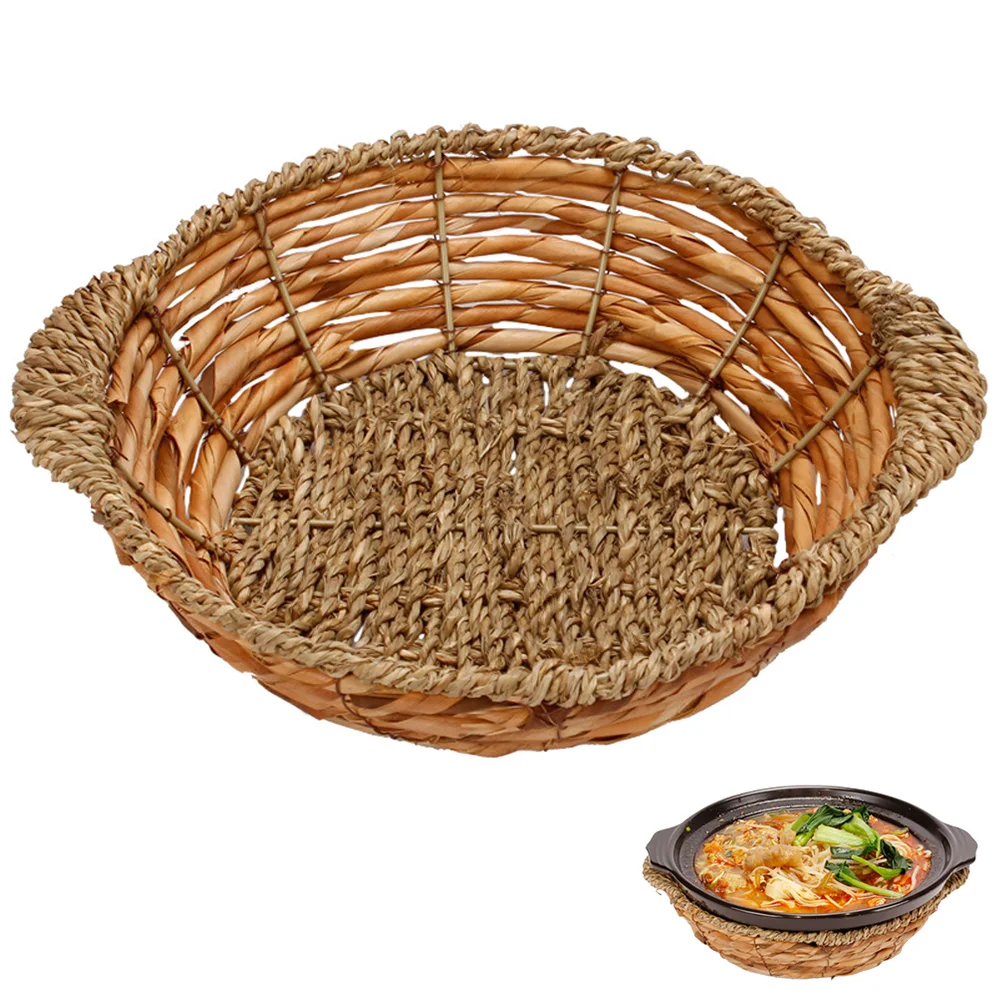 

Desk Tray Woven Casserole Mat Household Pot Rack Multi-function Holder Wicker Desktop Practical Stone Bowl