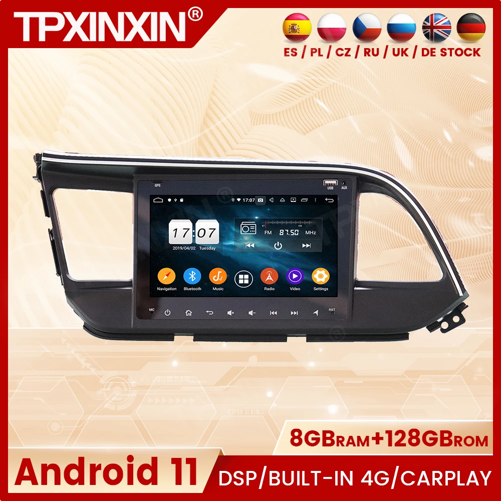 

Автомобильный стереоприемник 2 Din, Android 11, для Hyundai Elantra 2019, мультимедийный радиоприемник с Bluetooth, головное устройство Carplay