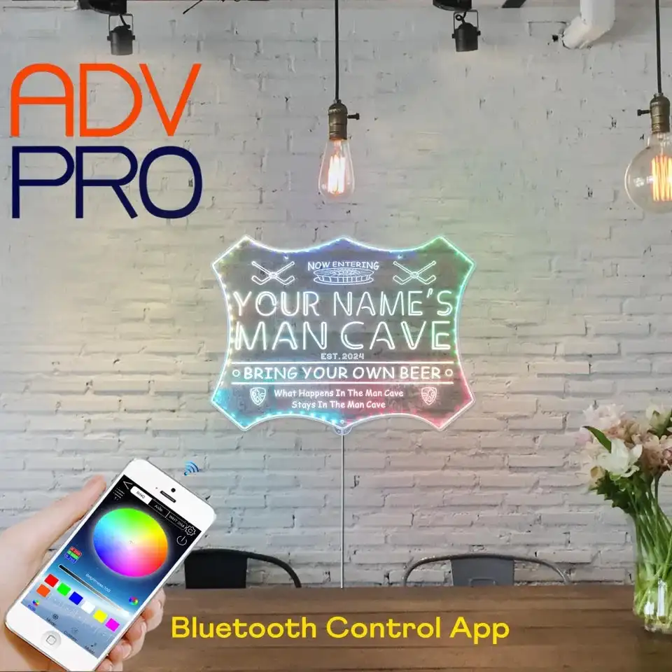Фото Персонализированное ваше имя: хоккей с шайбой Man Cave RGB Dynamic Glam Светодиодная вывеска st06- Wee-qe1-tm №5