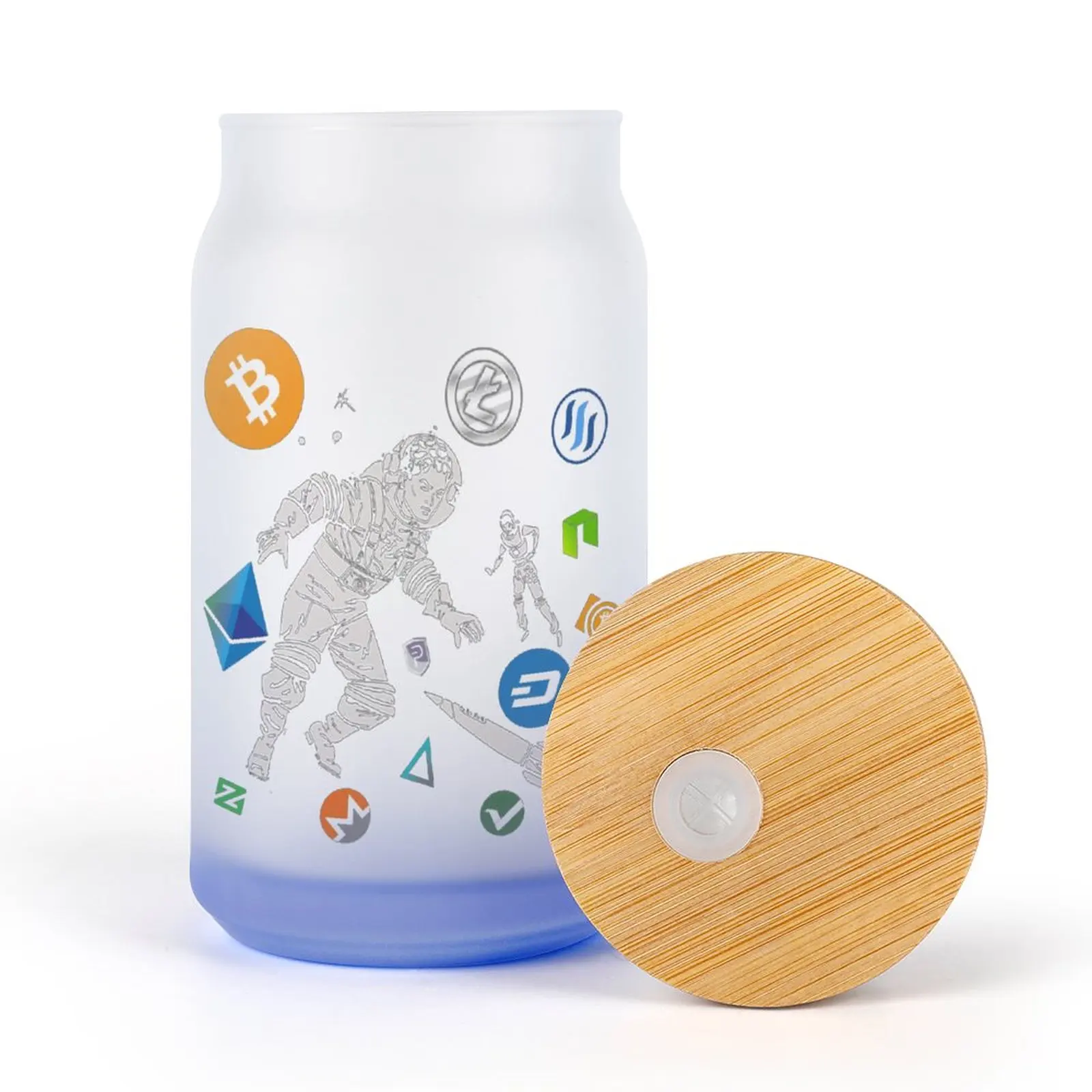 

Crypto Astronaut DIY Frosted Glass Pipette Cup Funny Kettle Coffee Cups Thermos Bottle Humor Graphic Wooden Lid Gradient Effect