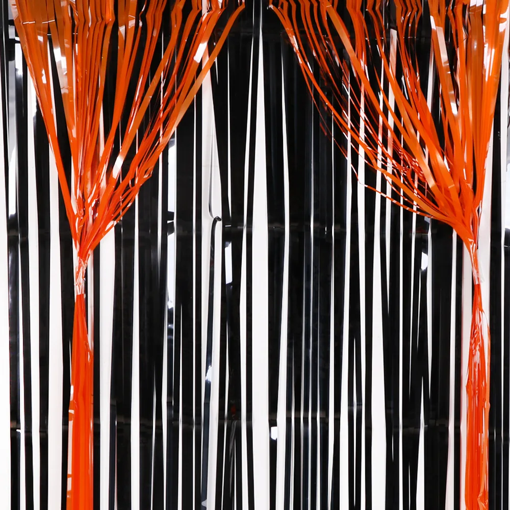 1M Happy Halloween Party Decor Rain Curtain Black Orange PVC Wall Decoration for Halloween Party Home Bar  Horror Background