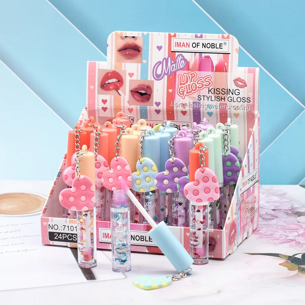 

24Pcs Cute Love Theme Lip Gloss Set Lip Tint Color Changing Moisturizing Longlasting Lip Oil Girls Lips Makeup Wholesale