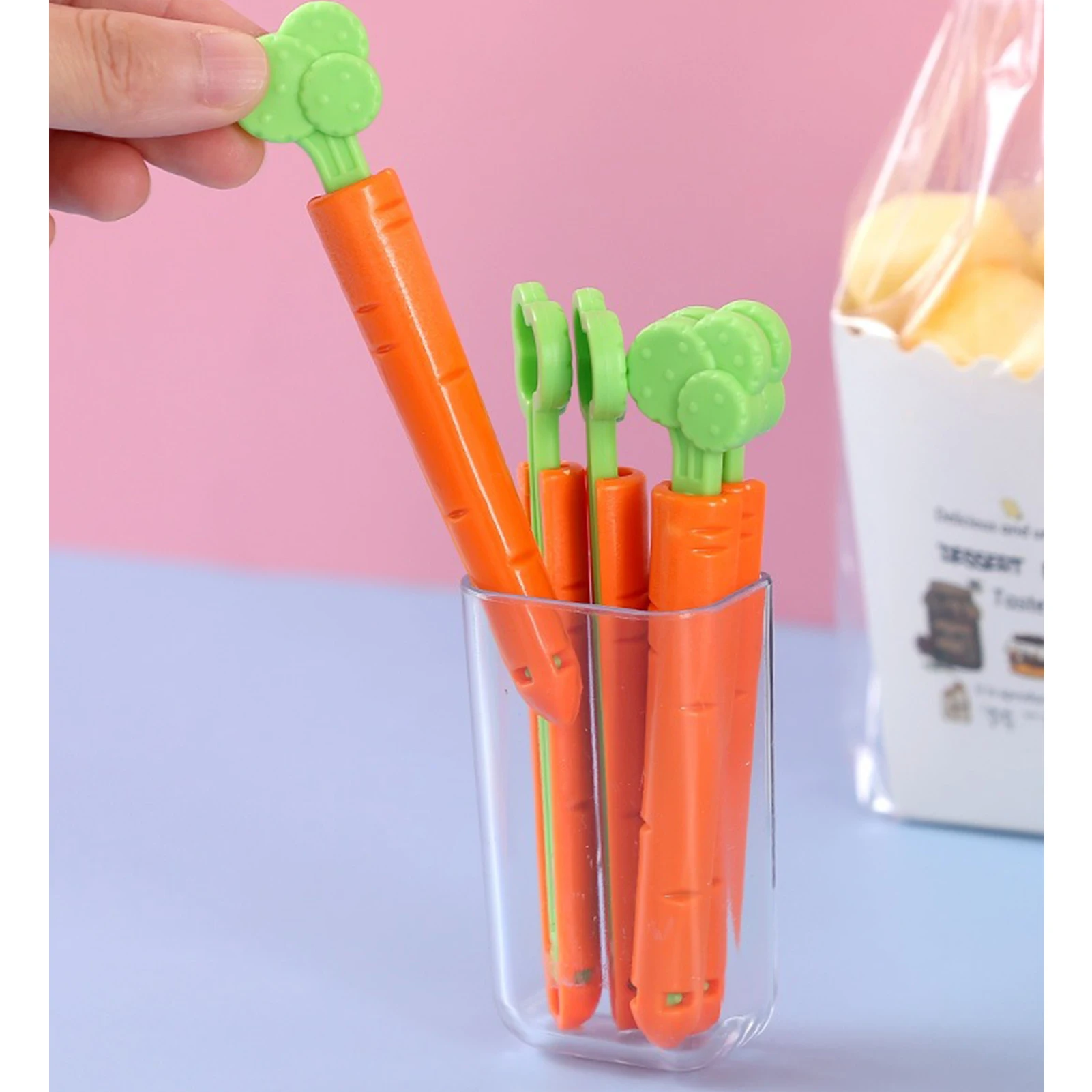 

5PC Moisture-Proof Clamp Fresh Keeping Sealing Clip Cartoon Carrot Shape Sealing Tongs Food Bag Closure Clip Kitchen Accessories