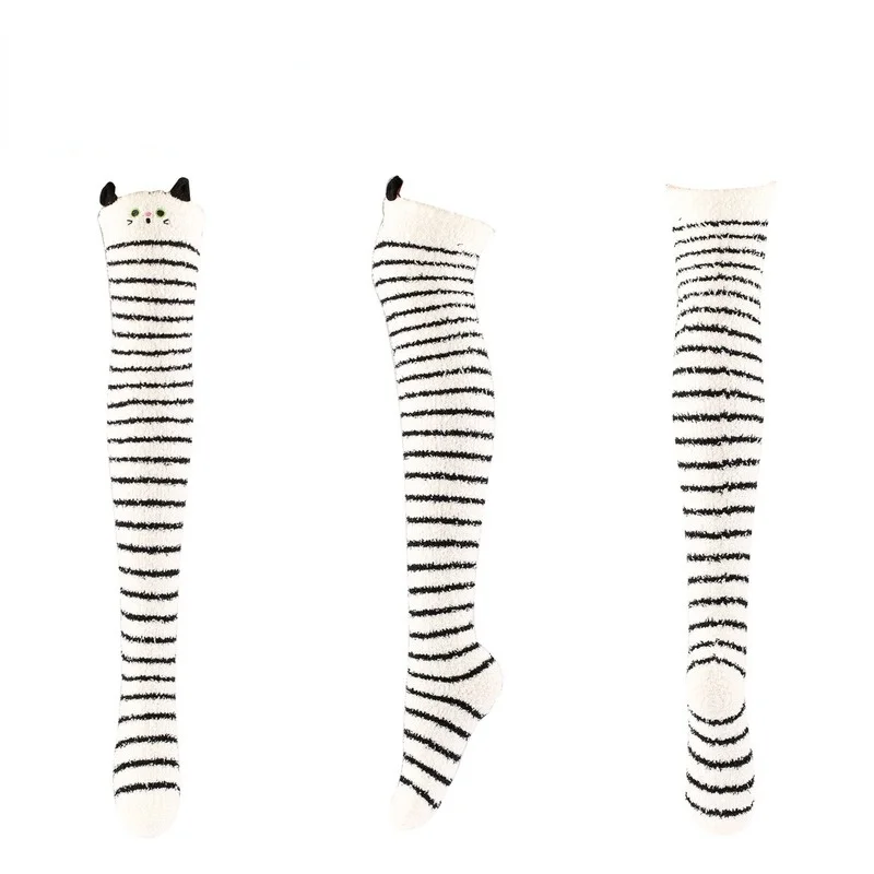 Толстые гольфы женские полосатые чулки до бедра милые носки кавайная панда лиса