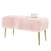Costway Faux Fur Ottoman Bench Modern Vanity Bench Stool w/ Golden Legs Pink  JV10355PI
