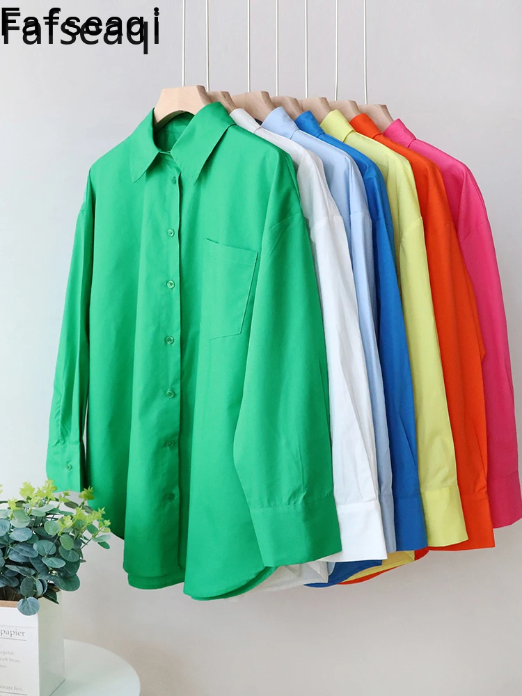 Женская хлопковая блузка на пуговицах элегантная белая Свободная ярких цветов