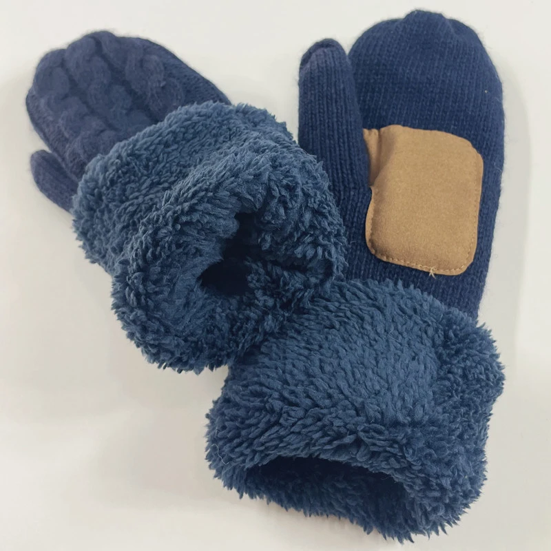 

Women Fashion Knit Twist Flowers Mittens Winter Female Wool Plus Cashmere Velvet Thickening Warm Full Finger Gloves Guantes