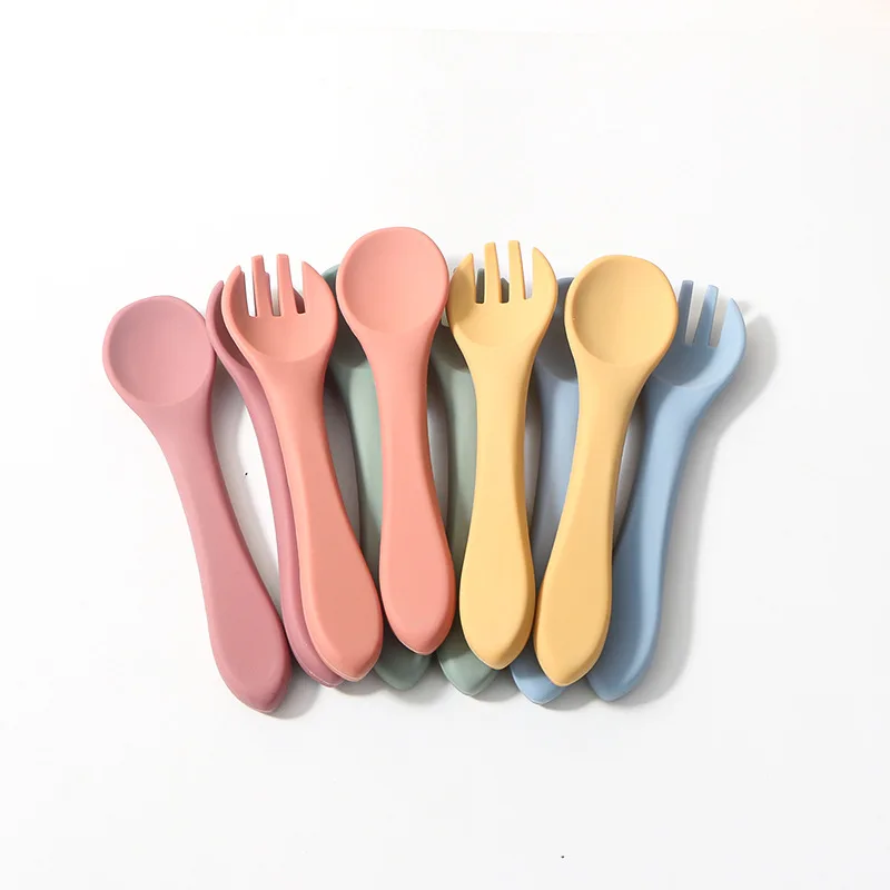 4pcs/Set Silicone Soft Toddler Dinnerware Dishes Spoon Fork Bowl Bibs Food Grade Feeding Tool Baby-Led Baby stuff 2023 enlarge
