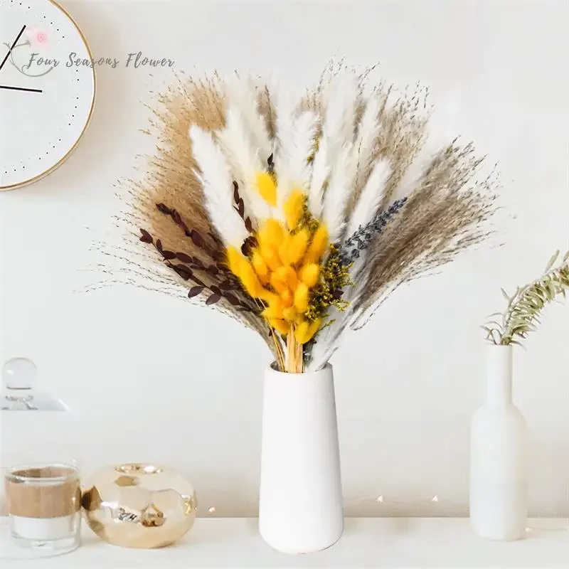 

Christmas Decoration Pampas Grass Dried Flowers Natural Preserved Orange Bunny Tail Reed Lavender Bouquet Home Decor Accessories