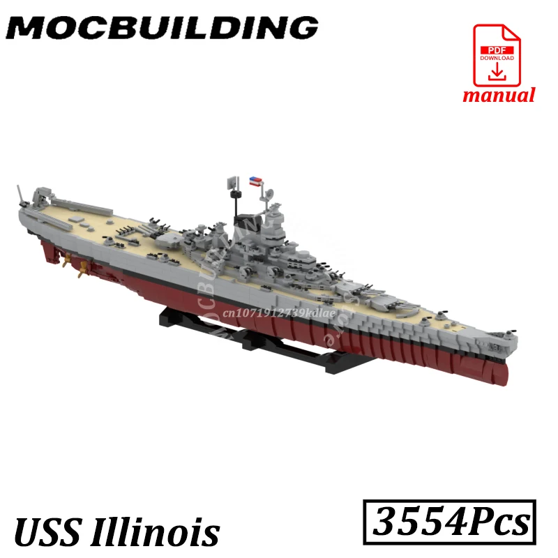 Масштаб 1:300 USS Illinois Battleship BB-7 MOC Строительные блоки Технология Корабль Строительные игрушки Подарок (art.: 3920d297eacfa) - 3920d297eacfa