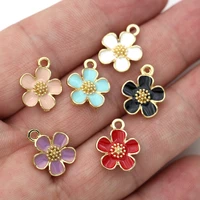 10pcs enamel gold color pink flower charm pendant for jewelry making earrings bracelet necklace accessories diy findings