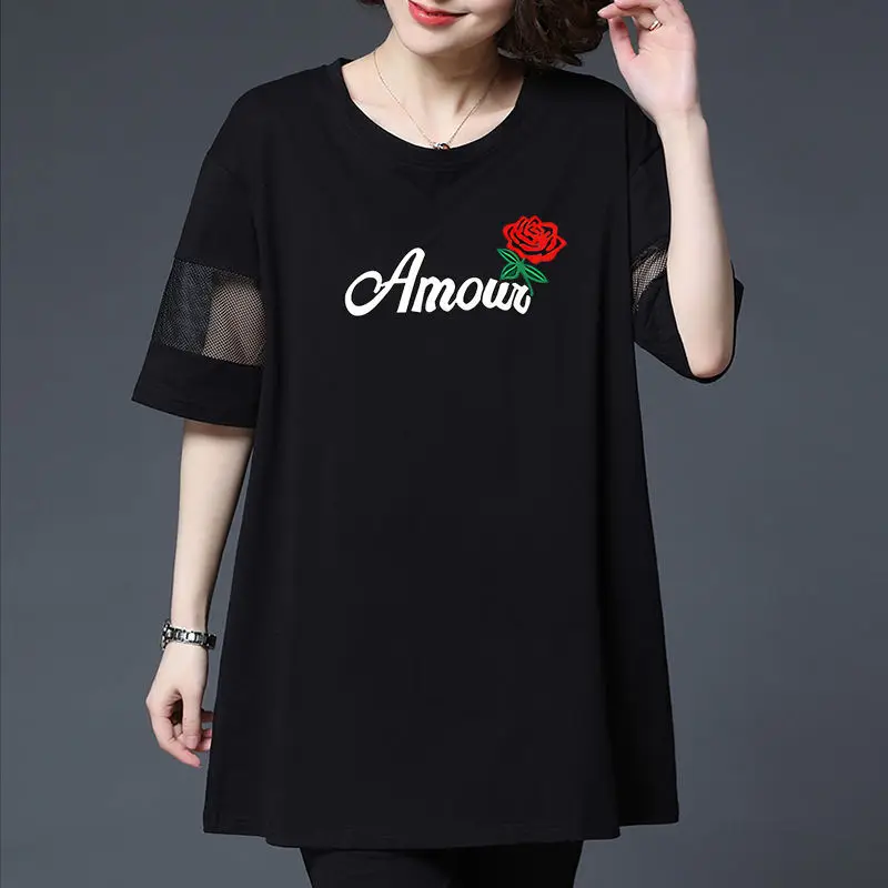 

Женская футболка с коротким рукавом и круглым вырезом, оверсайз