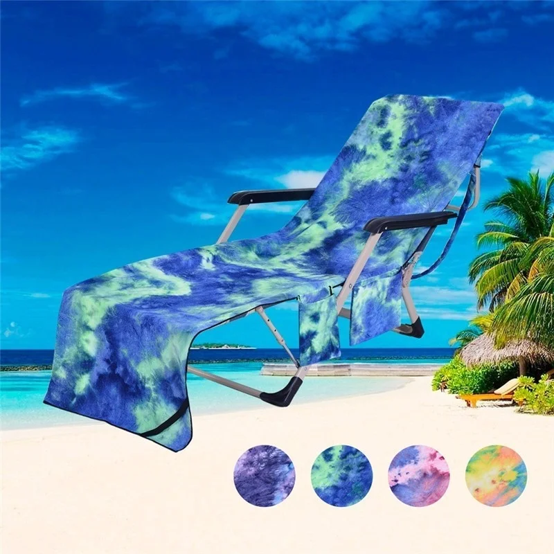 Colorful Beach Towel 600g Micro Soft Travel Summer Swimming Chair Towel Lounger Cover With 3 Pockets Storage Handle 75*210cm