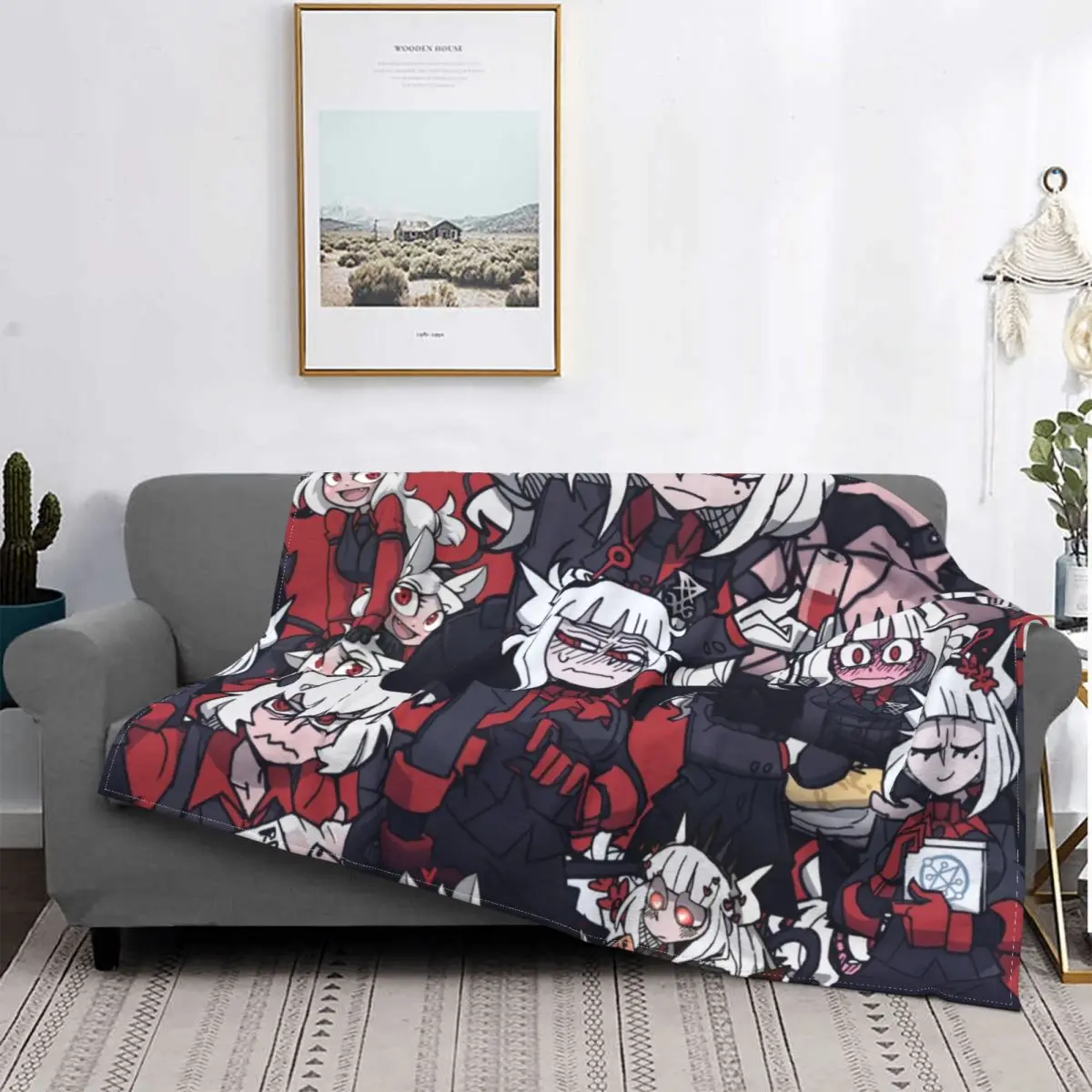 

Helltaker Pattern Blanket Flannel Summer Anime Breathable Warm Throw Blankets for Sofa Office Bedspreads
