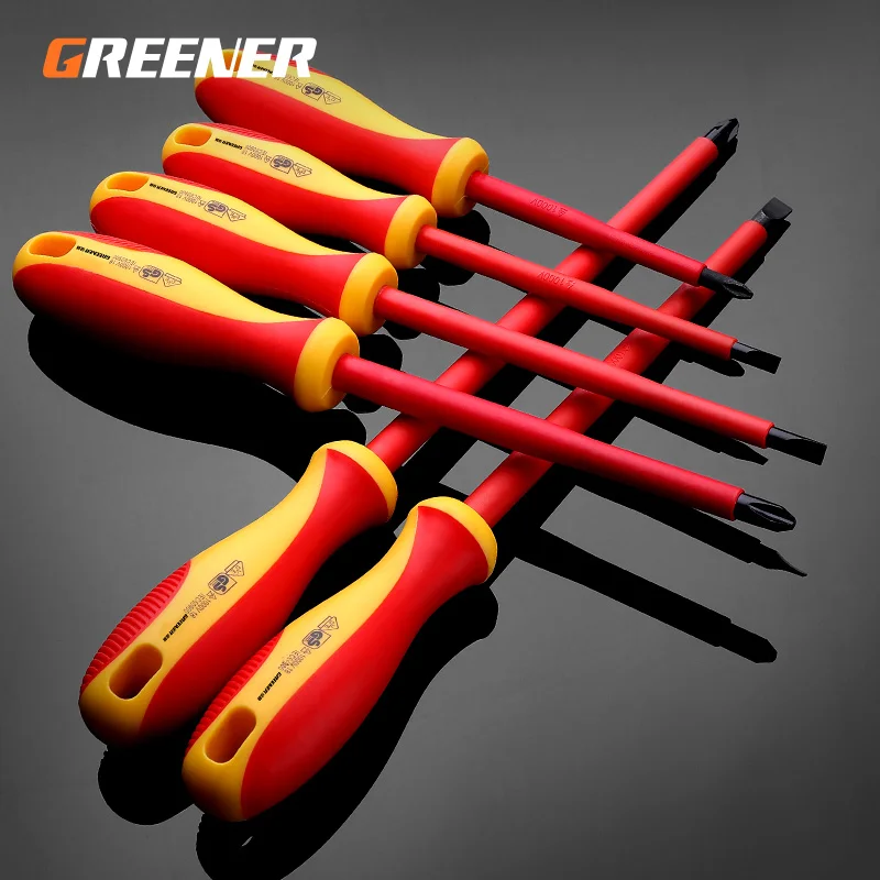 

GREENER VDE Insulated Electrician Screwdriver 1000V S2 Magnetic Electrical Screw Driver Wire Stripper Tool Bit Set Kit