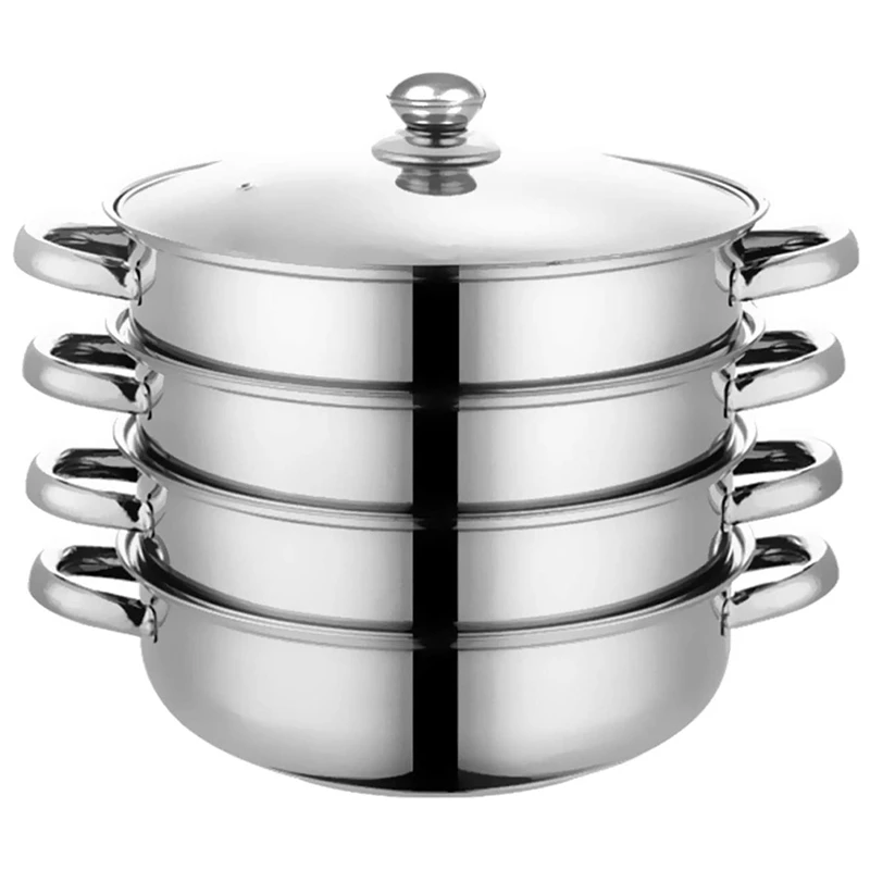 

Steamer Three Piece Stainless Steel Steamer Pan Set with Non Stick Base Multi Cooker 4 Tier
