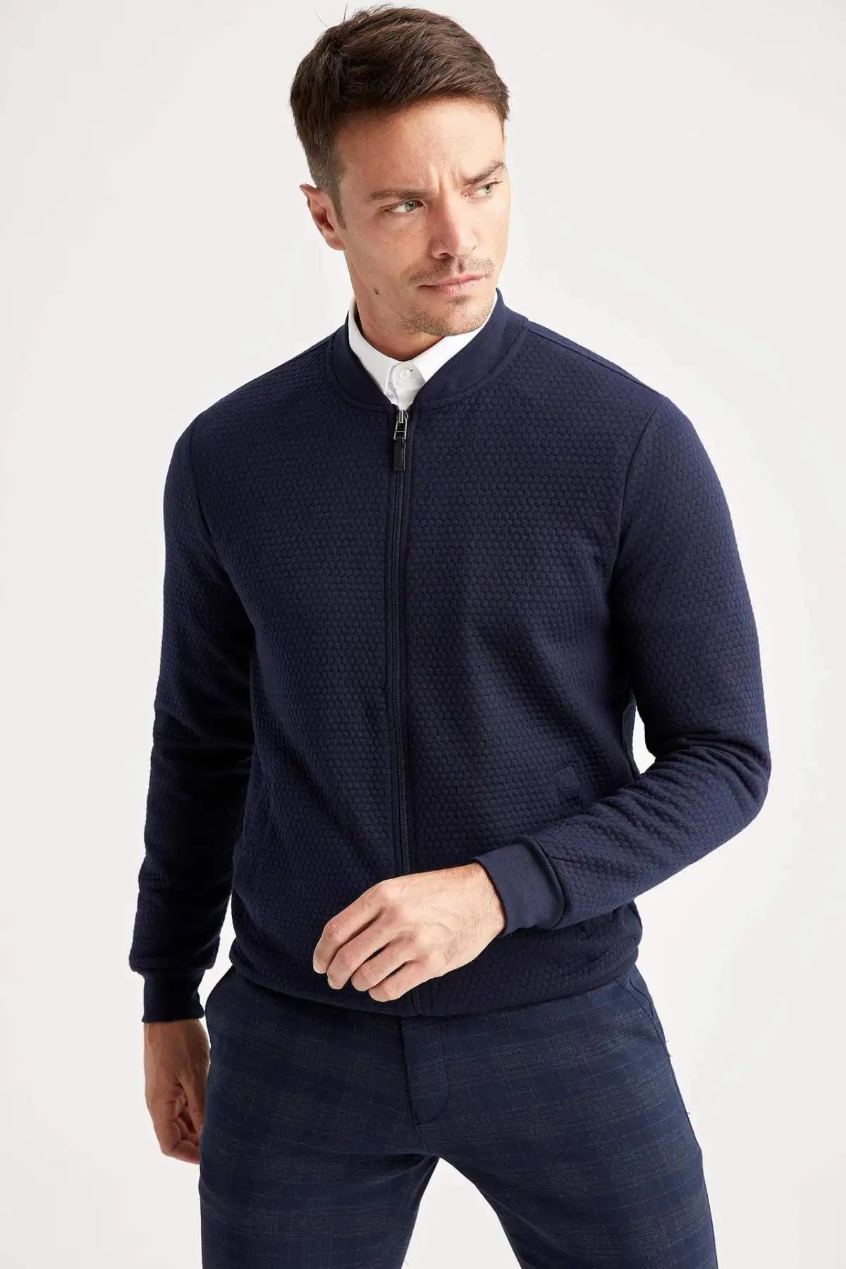 DeFacto весенний Мужской пуловер Кардиган Slim Fit на молнии сезонный тонкий кардиган