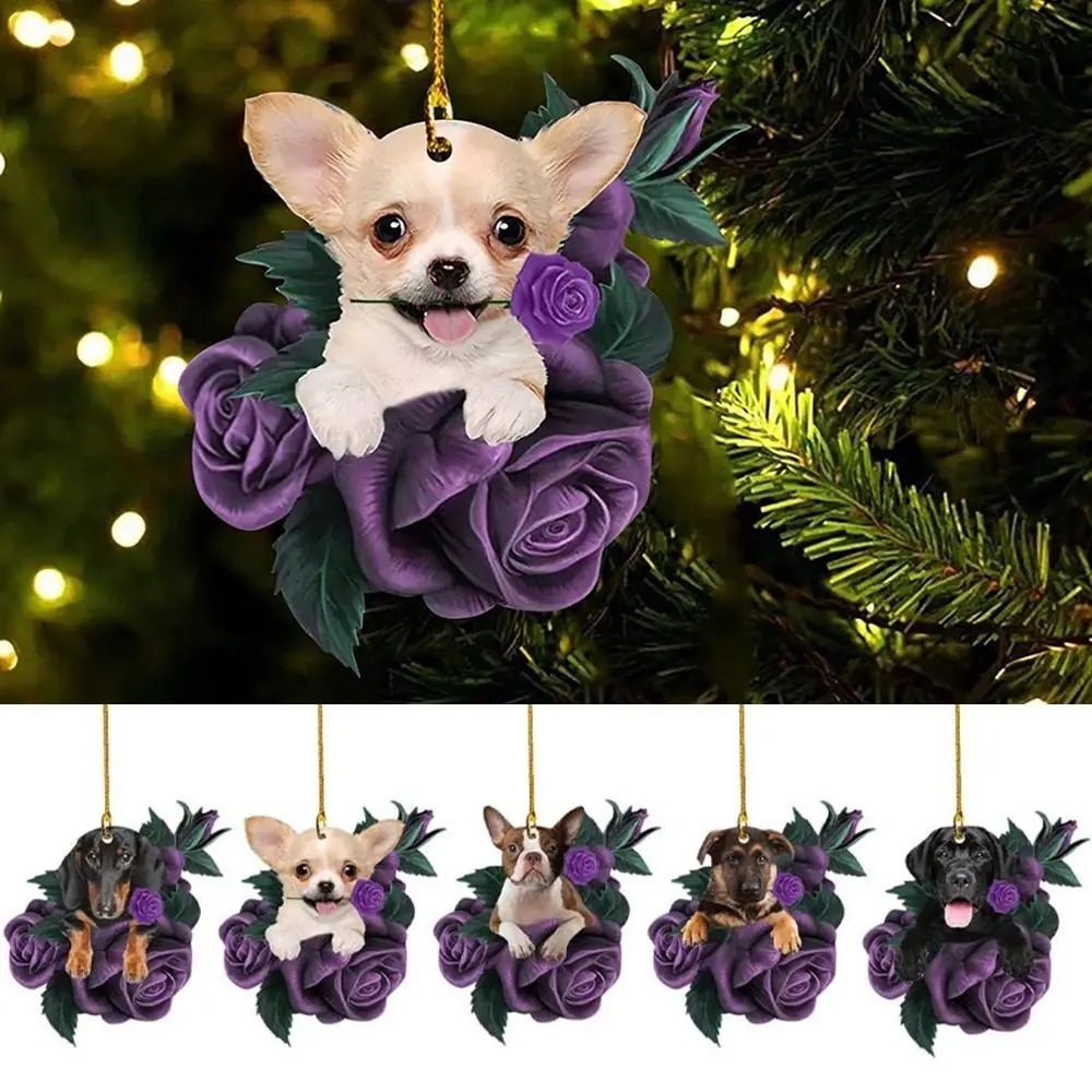 

Acrylic Christmas Tree Pendant New Purple Rose Party Xmas Ornaments Festival New Year Car Pendant Home Decoration