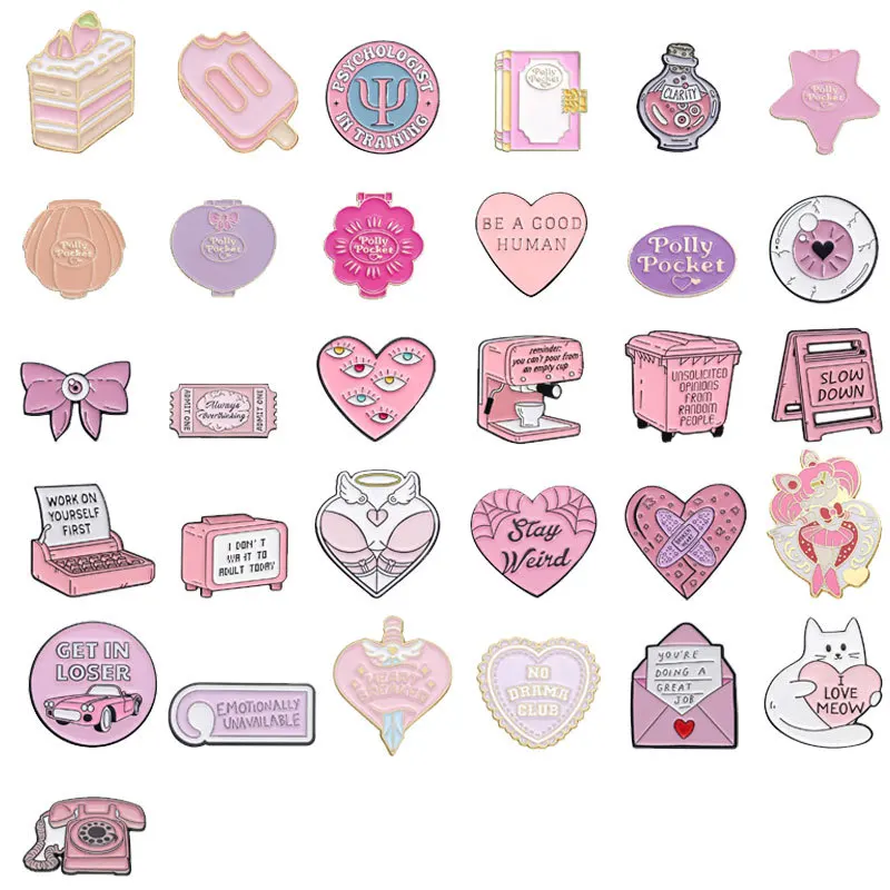 Девушка розовая еда пицца серии Эмалированная булавка Забавная брошь