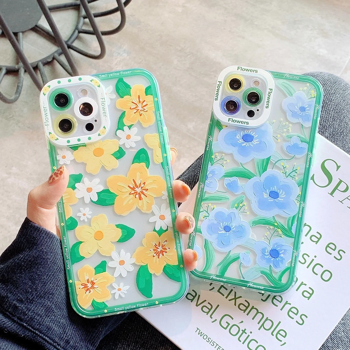 

PUNQZY Color Oil Painting Flowers Phone Case For iPhone 13 12 MINI 11 PRO X XR XS 8 7 All-Inclusive Anti-Fall Soft Shell Cover