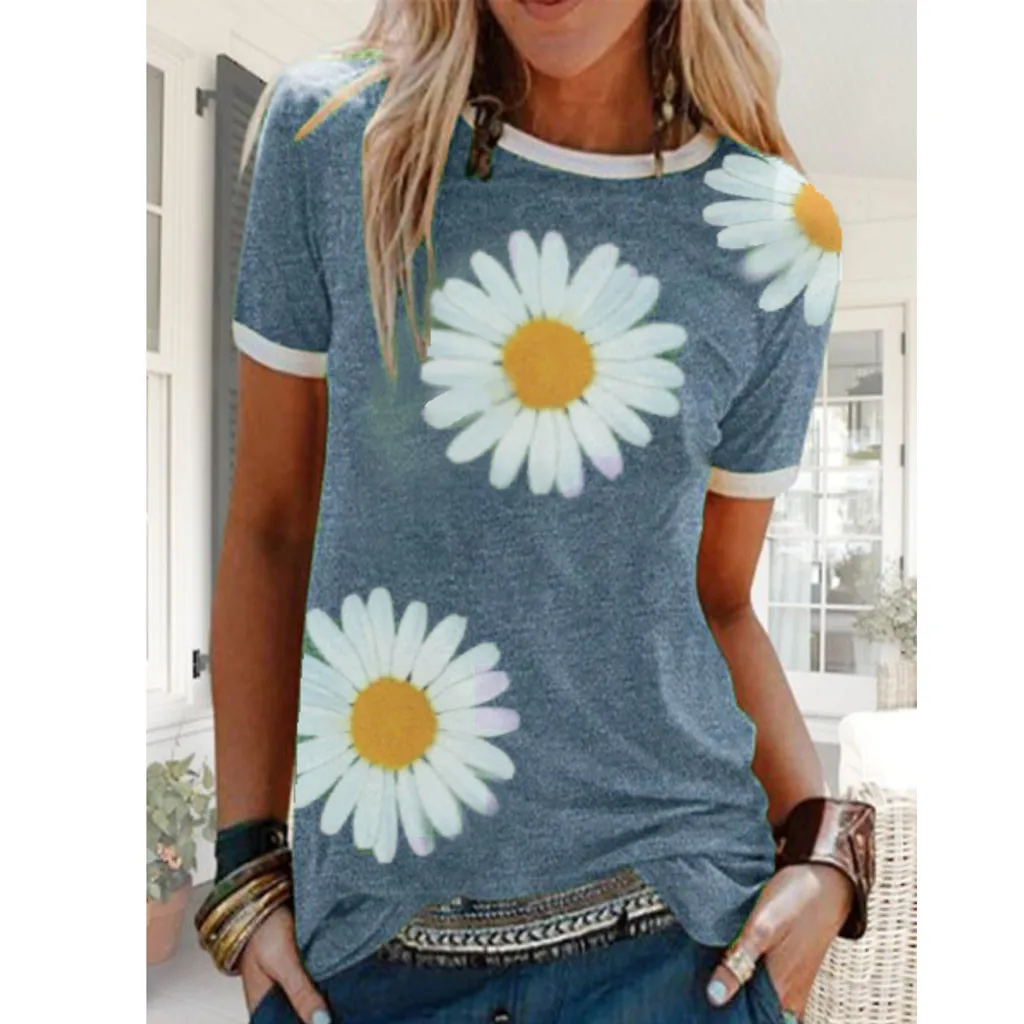 

Women O-neck Casual little Daisy Print Short-sleeved Compression Workout Shirts Women Oversized Corduroy Button up Shirt